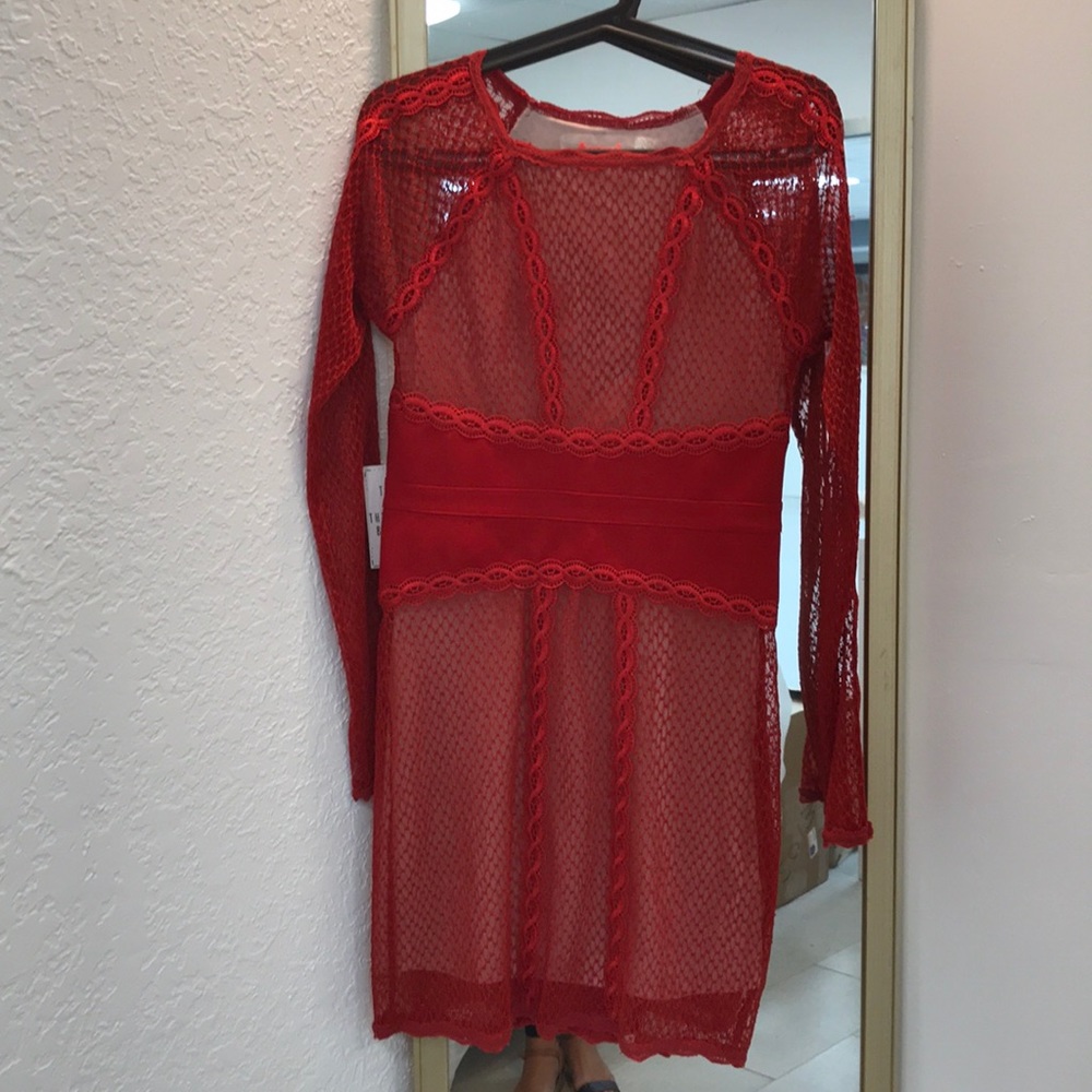NWT Free People Mesh Lace Bodycon - Cherry size S